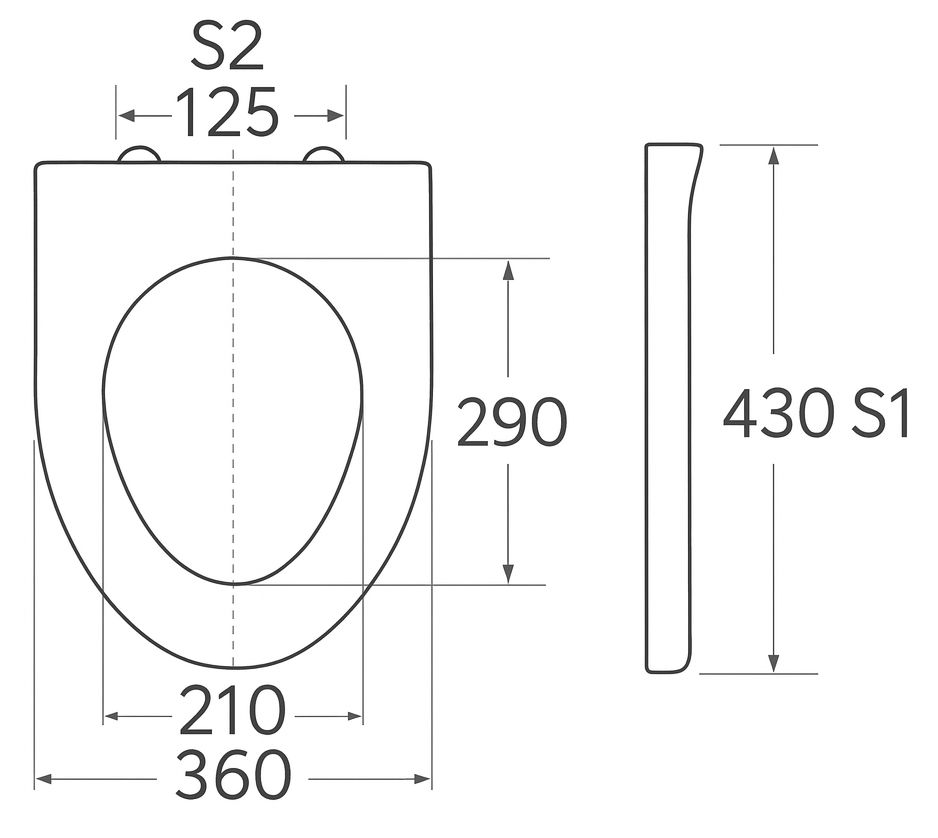 Technical drawing of Duroplast Soft Close toilet seat 430x360mm Aqua BTW1085 Bormann 056652 with detailed dimensions